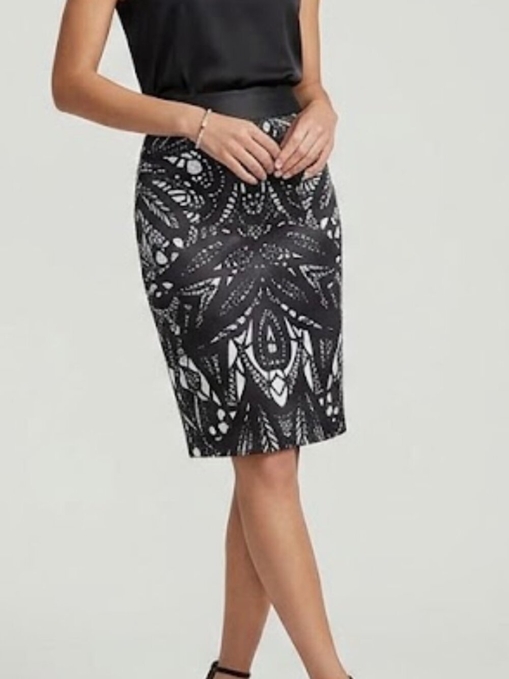 Express Midi Satin Pencil Work Printed Skirt Sz 0
